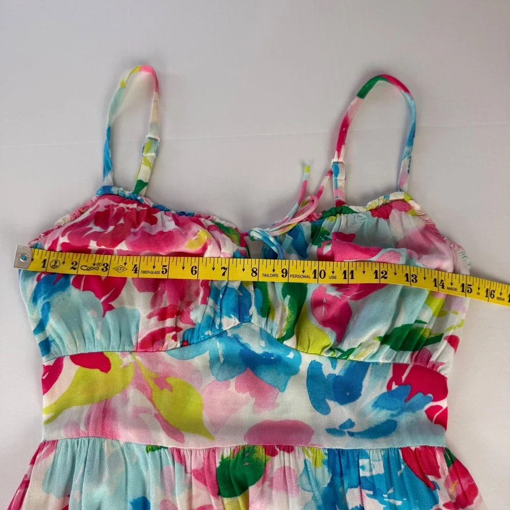 Old Navy Womens XS Floral Midi Dress Pink Blue Smocked Back Pockets Sundress - Picture 6 of 12
